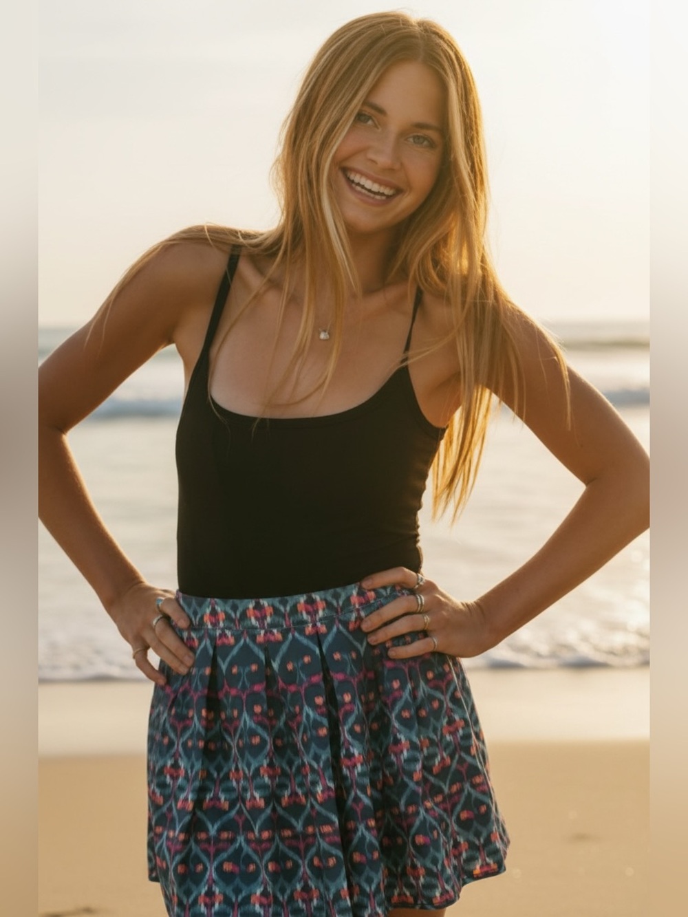 Women’s Printed Mini Skirt in Teal and Pink